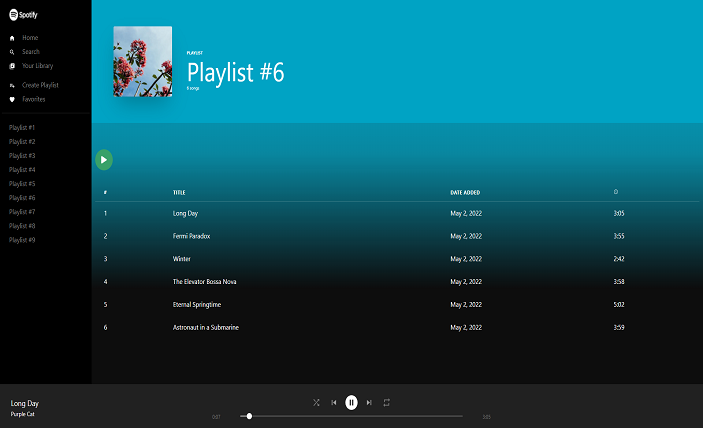 Screenshot of Spotify Clone project.